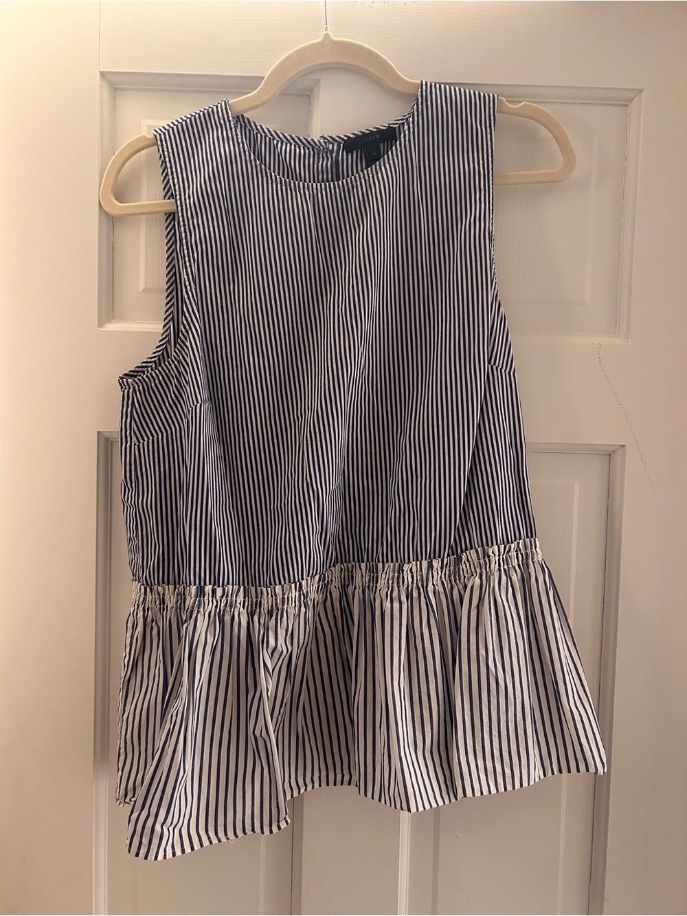J. Crew Navy and White Striped Sleeveless Peplum Top